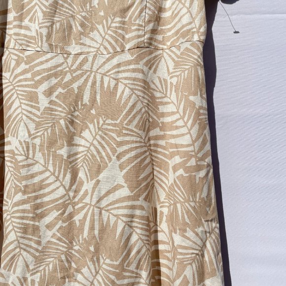 Loft Women's Dress 6 Mini Palm Tree Print Tan Short Sleeve Square Neck New - Picture 5 of 11
